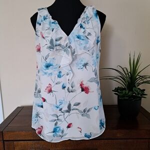White House Black Market Sleeveless Floral Top Women's Size 4 Cream Feminine